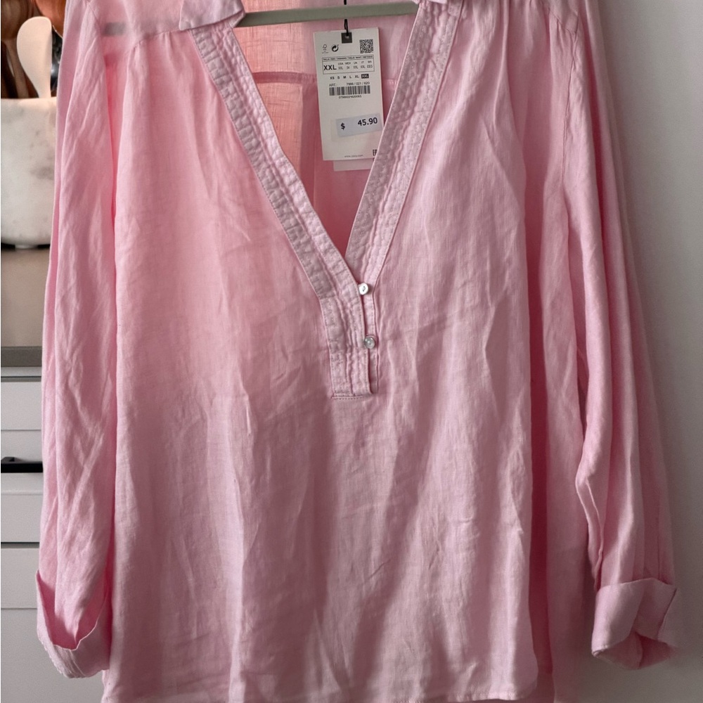Soft Pink V-Neck Blouse